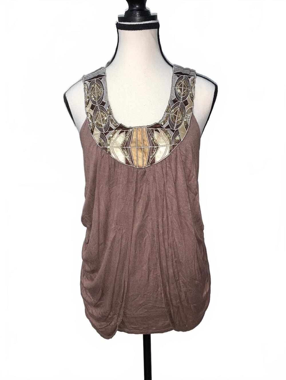 Charlotte Russe XL Y2K Brown Sleeveless Top with Embroidered Neckline